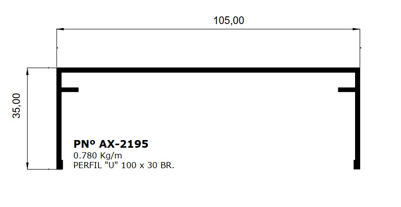 PGU Perfil Aluminio Tipo U 100 x 35 x 1.50mm x 6.8m Kg/ML 0.780 Blanco