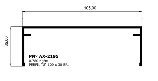 [103234] PGU Perfil Aluminio Tipo U 100 x 35 x 1.50mm x 6.8m Kg/ML 0.780